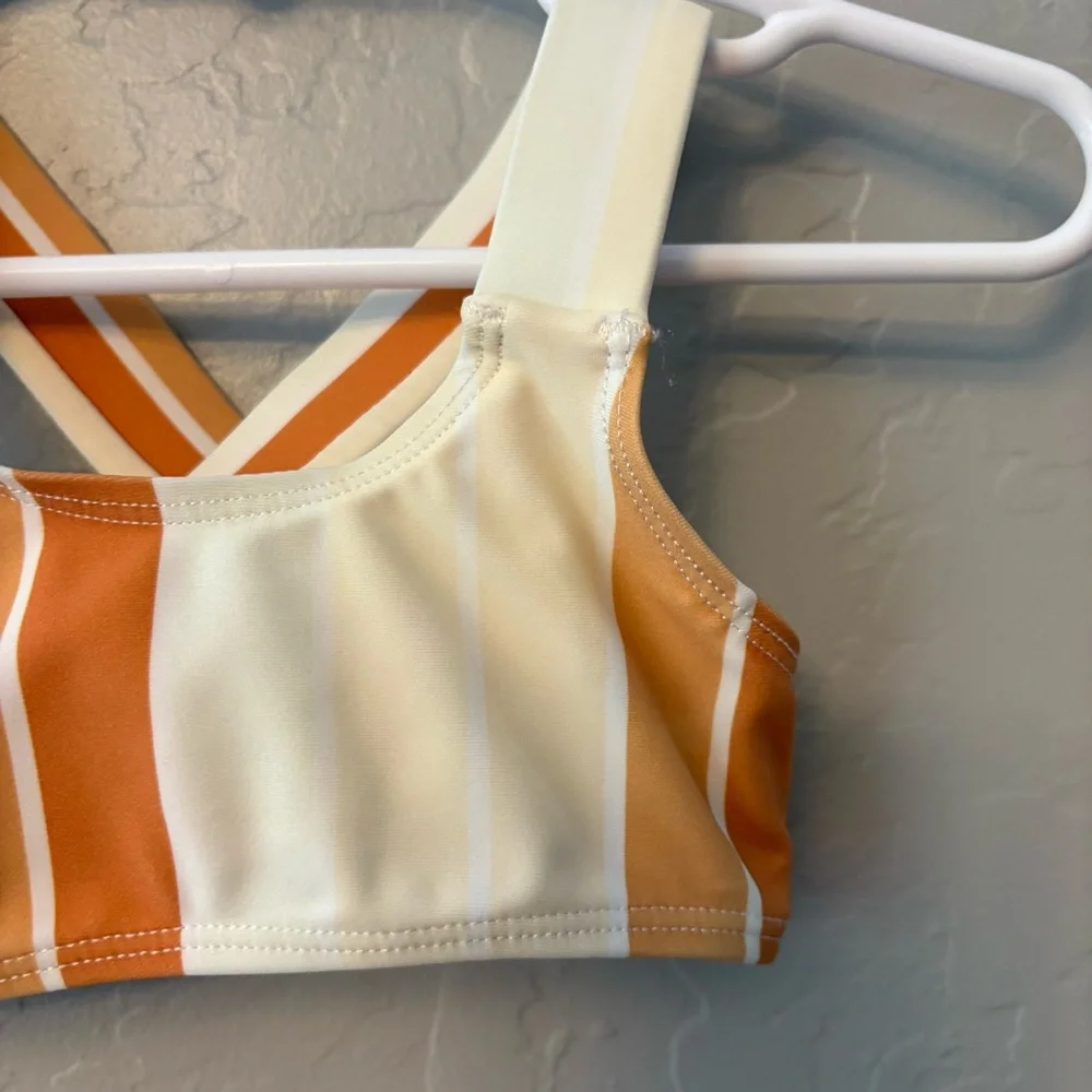 Roco Swim neutral striped cross back bikini two piece swimsuit size 12-18 months